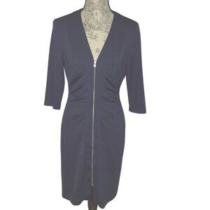 Vintage KAY UNGER New York Navy Zip Front Sculpted Sheath Dress Sz 8